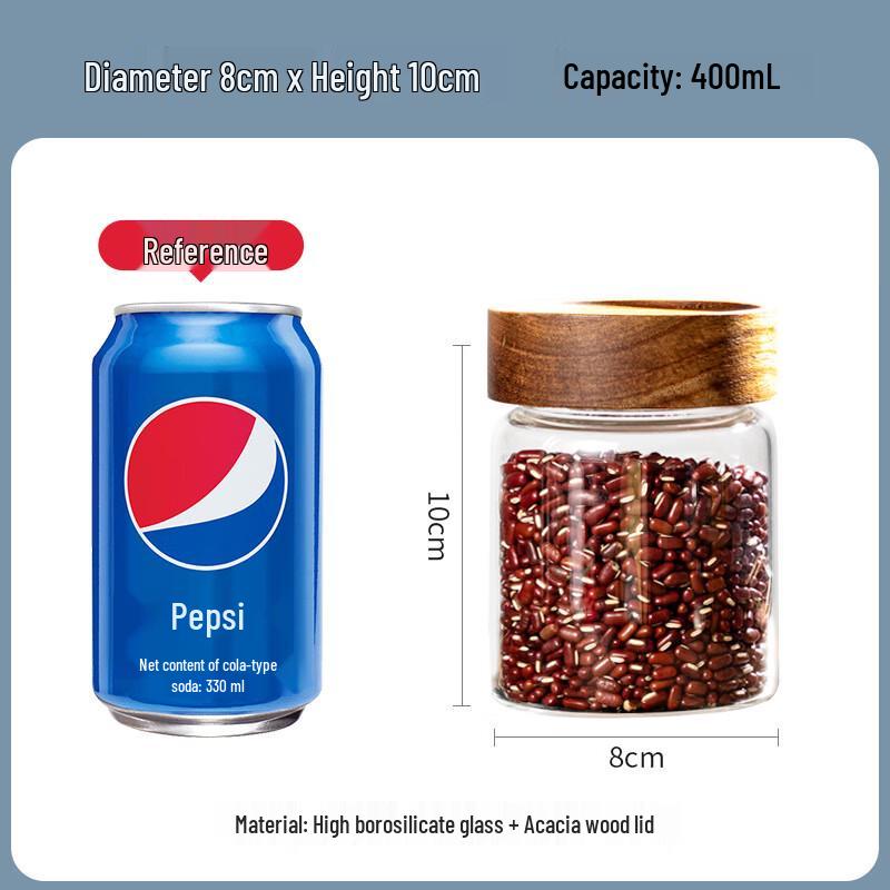 Acacia Wood and Glass Storage Jar 8cm H x 10cm D, 400ml Capacity