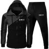 Mens Hooded Sportswear Set Long Sleeve Top Pants Casual Tracksuit Fall Lightweight Warm Cotton Blend