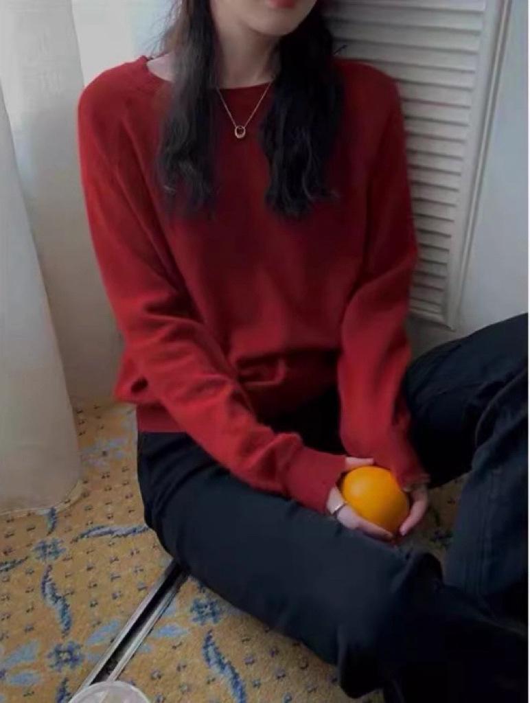 

Женский свитер из мягкого трикотажа с длинным рукавом из шерсти - Ранняя осень Пуловер с круглым вырезом XX-Large красный