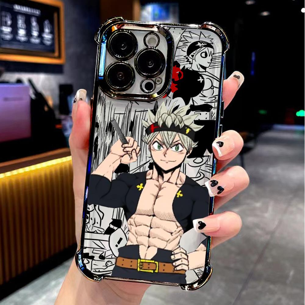 Anime Cool Black Clover Plating Phone Case For iPhone 16e 16 15 14 13 12 11 Pro Max X XR XSMax 7 8 6 Plus Anti-Fall Back Cover