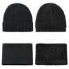 Hat Scarf Gloves Three-piece Set for Men and Women Color Combination Plus Velvet Warm Wool Hat Winter Cold Protection Set