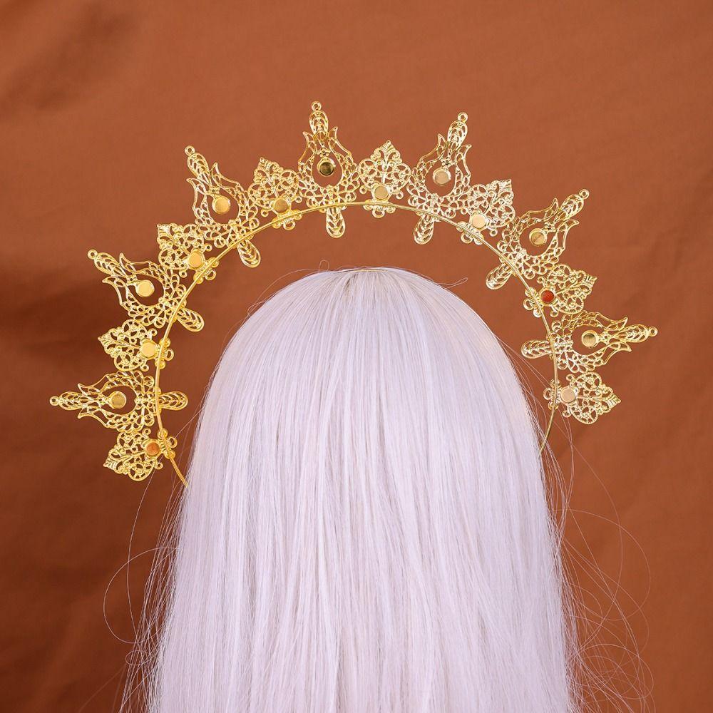 Baroque Sun Goddess Crown Gold Plated Tiara Headpiece Halloween Costume Cosplayers