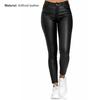 Women Pants Faux Leather Slim Casual Solid Color High Waist Elastic Small Feet Pants for Club