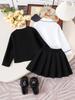European & American Children's Clothing Set: Black Coat, White Shirt & Skirt for Girls