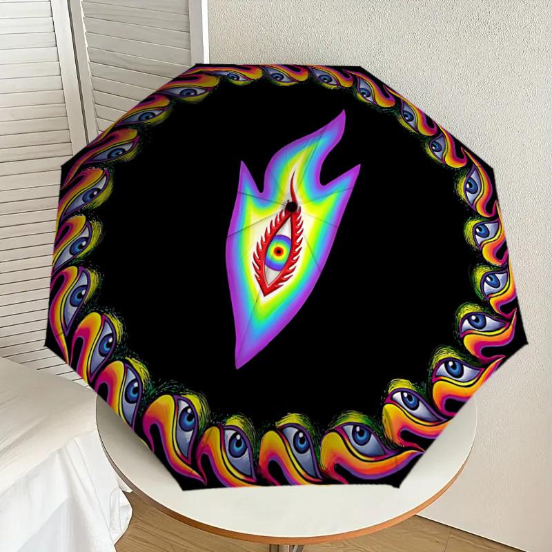 1pc Psychedelic Flames Automatic Folding Umbrella, Portable Collapsible Design, 8-Rib Iron Frame, Outdoor Accessory Yy250905070