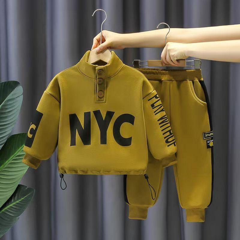 

Boys Baby Plush Set Autumn and Winter Handsome Children s Sports and Leisure Hoodie and Pants Boys Two Piece Set 90
