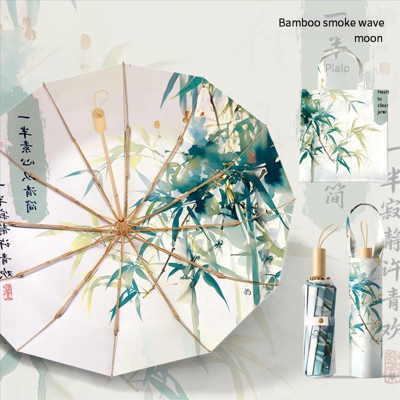 Double Layer 12 Bone Vinyl Sunscreen Umbrella Hand-Open Folding Umbrella Wholesale Sun Umbrella Parasol Folding Triple Folding U