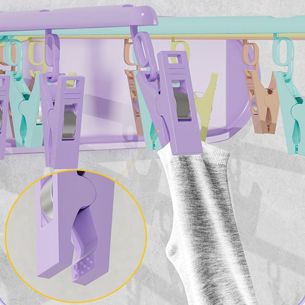 Wall Mount Rotary Drying Rack 24 Clips Sock Storage Rack Folding Clothes Rack  Bathroom Use