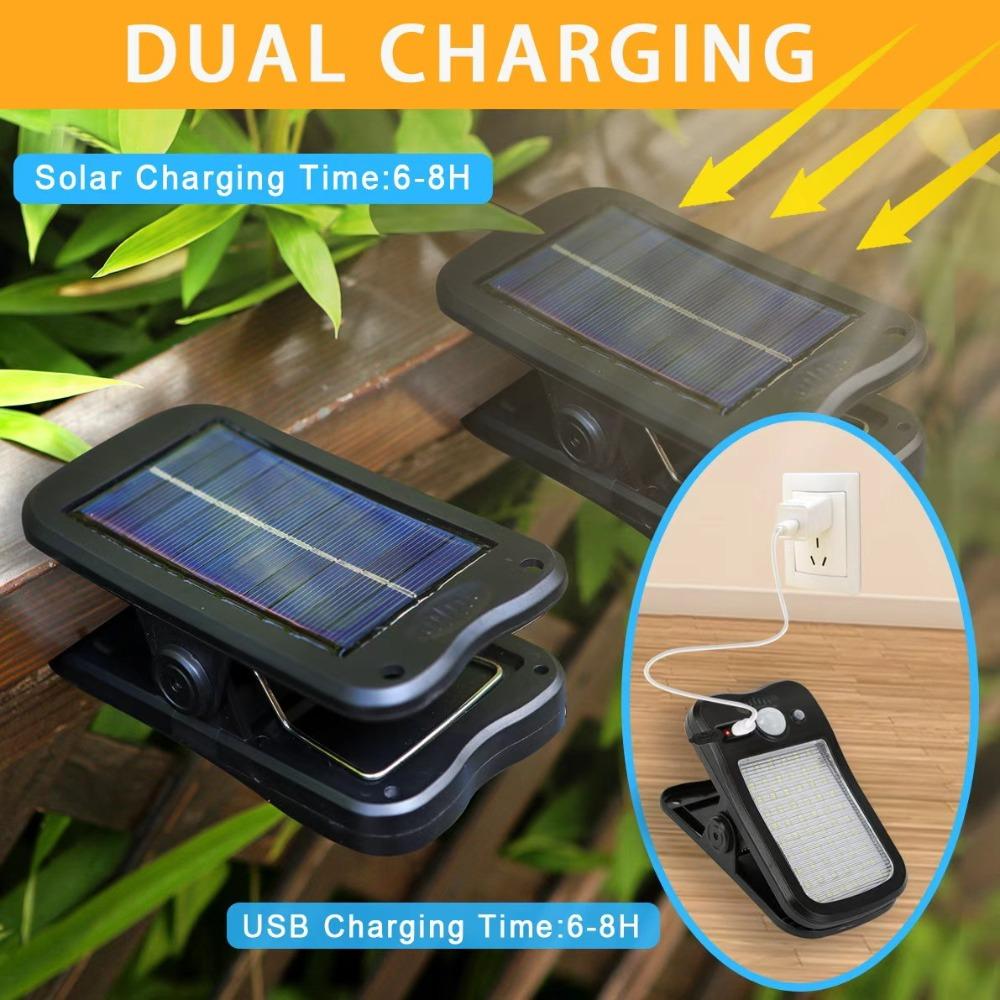 Solar Lights Outdoor Motion Sensor Lights with Clip IP44 Waterproof Wireless LED Spotlight for Fence Wall Pathway Garden Camping