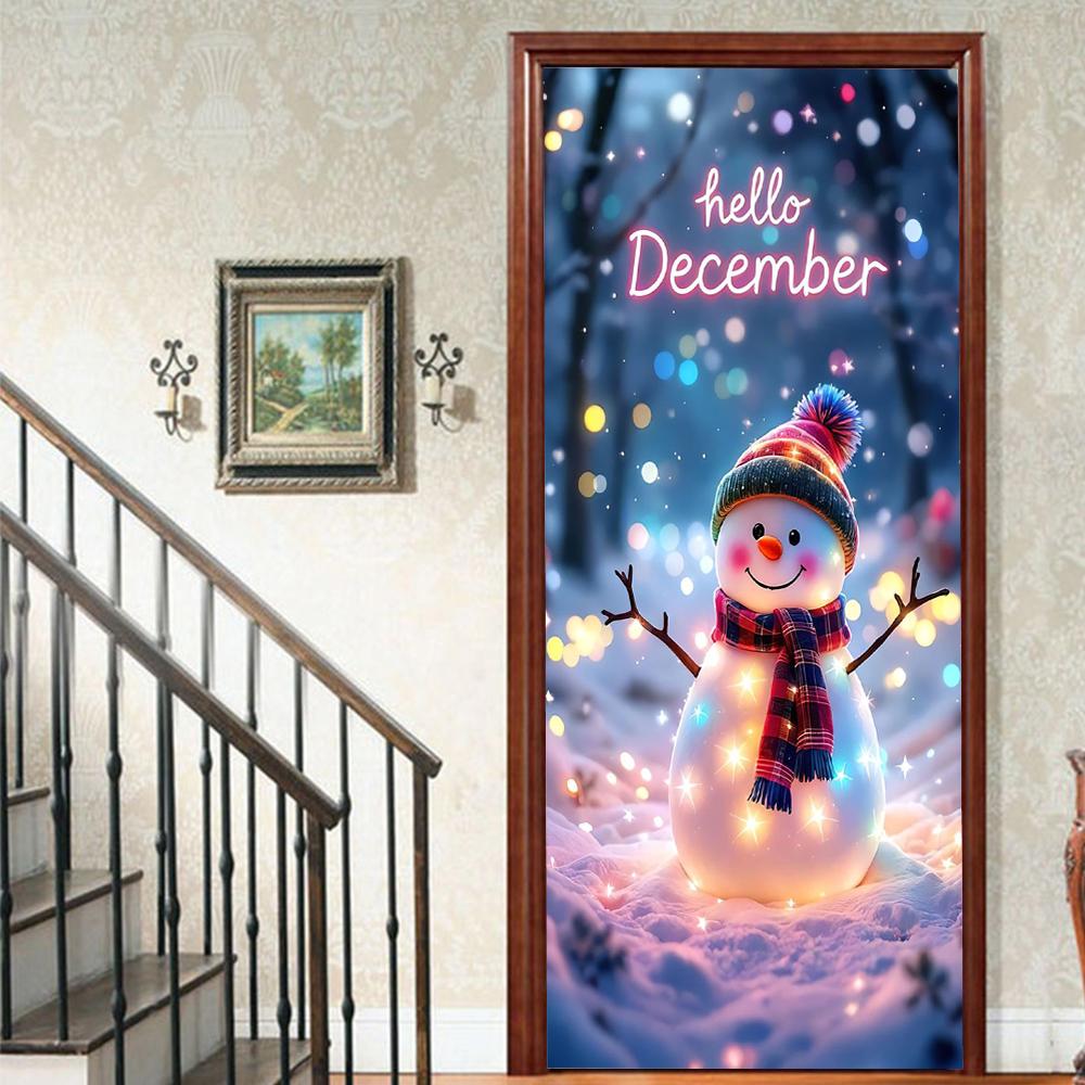 Christmas Tree PVC Self-Adhesive Waterproof Door Sticker Modern Simulation Door Mural Wallpaper Living Room Study Home Decor Art Door Poster