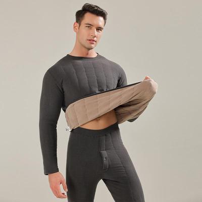 1.1KG Men's Winter Wool Thermal Underwear: Plus Velvet, Thickened Mid-Collar Quilted Suit for Elderly
