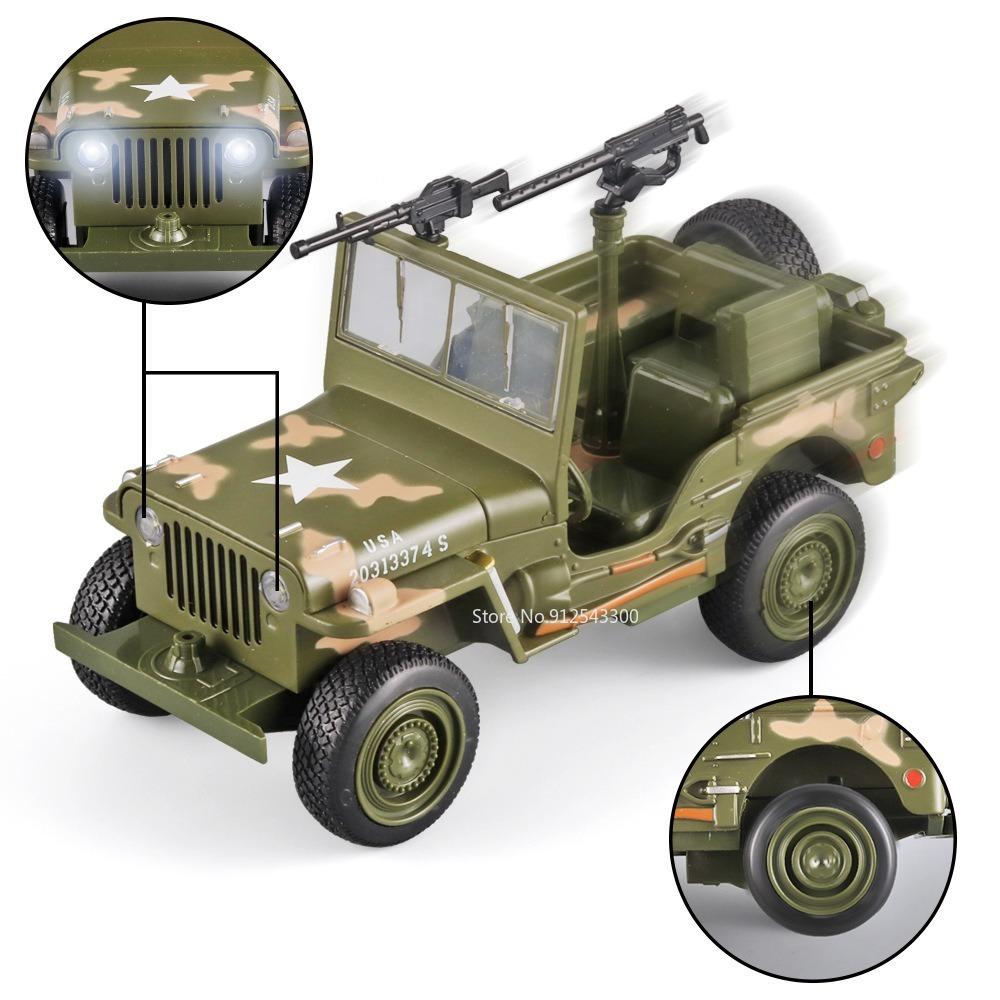 Military Car Model Toy Alloy Body Rubber Tire Sound Light Pull Back Vehicle Models Collection Gifts for Boy