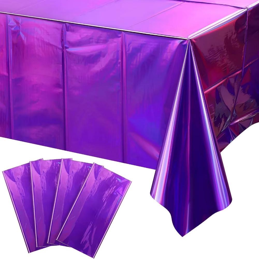Foil Metallic Rectangle Table Cover Shiny Disposable Table Cloth  For Birthday Wedding