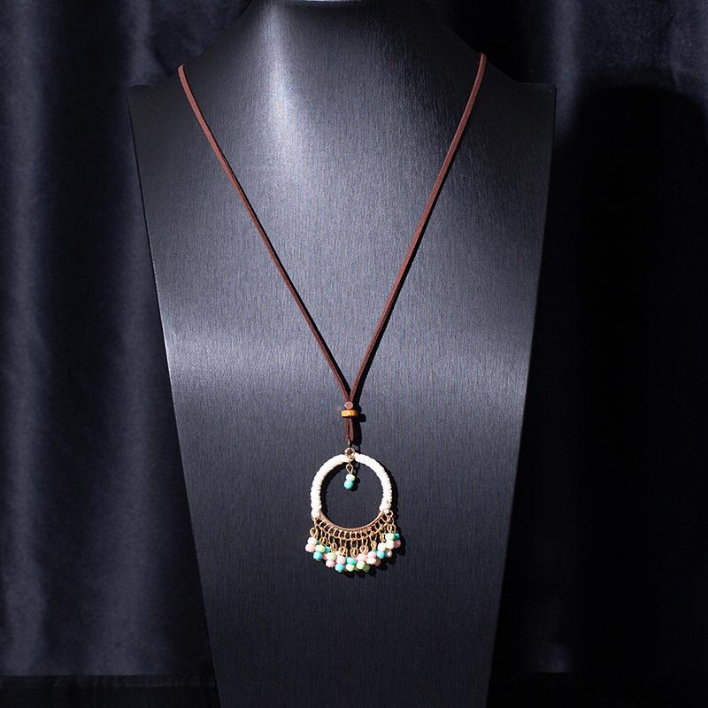Bohemian Tassel Flower Pendant Retro Ethnic Necklace - Handmade Long Woven Design