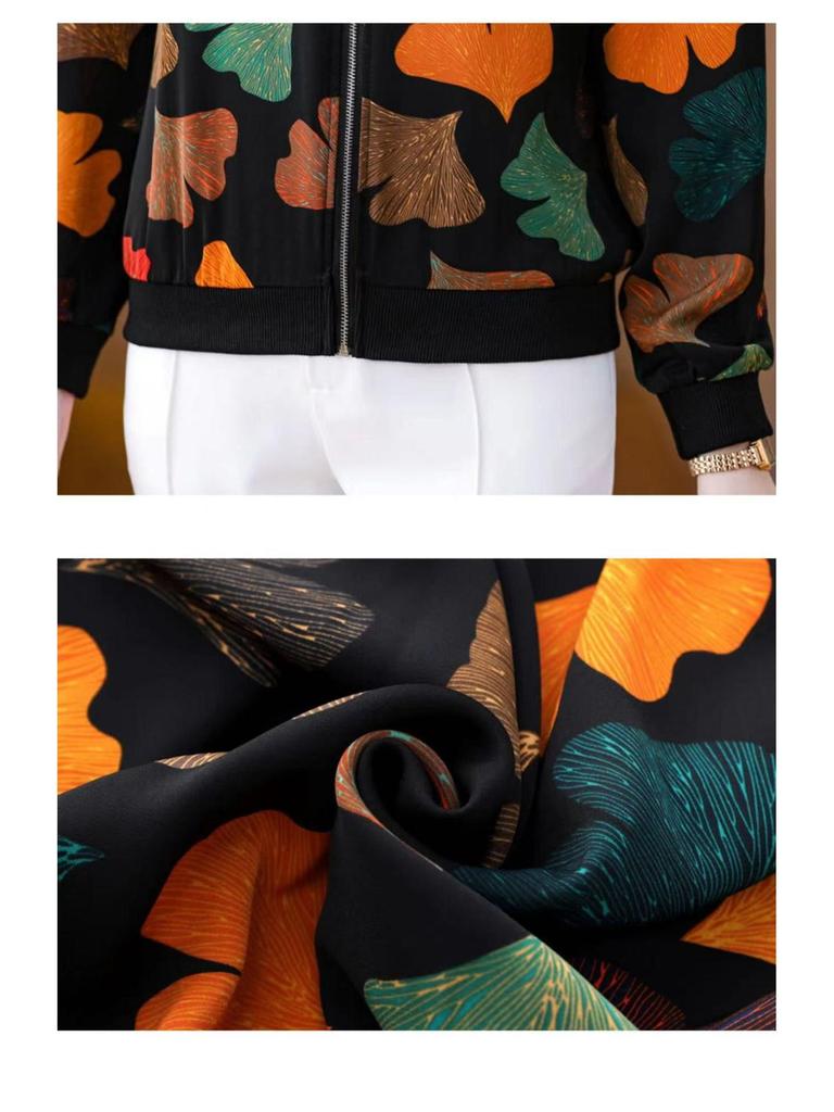 Mother's Chiffon Printed Long-Sleeve Cardigan: 2025 Spring New, Plus Size, Loose Fit, Versatile Baseball Jacket