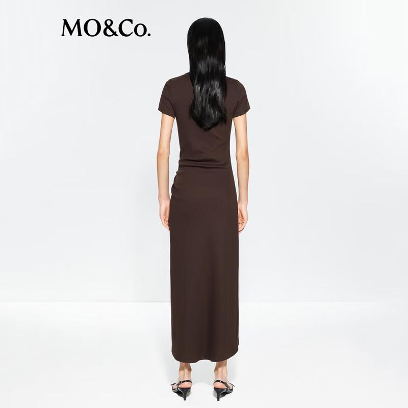 MO&Co. Women's Deconstructed Twist High-Waist Short-Sleeve Long Dress