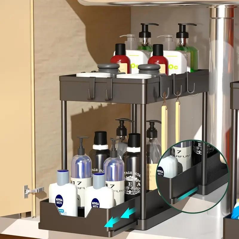 TEMU Pull-Out Storage Rack: Kitchen Sink & Bathroom Organizer