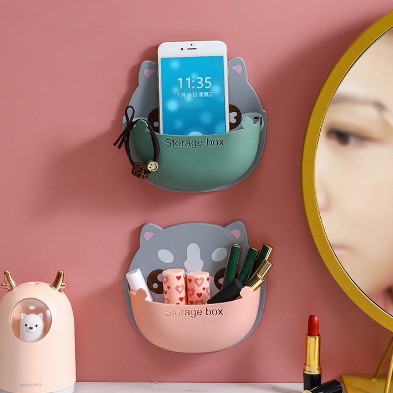 Wall-Mounted Cartoon Organizer Box Multi-functional Air Conditioner Remote Control Phone Rack Punch-free Storage Box Home Decor