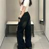 Women's Wide-Leg Ripped Jeans - Y2K Inspired, Loose-Fit, Black/Gray Straight High-Street Style