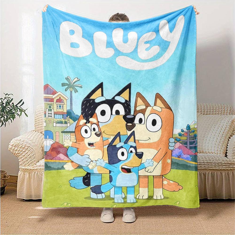 Bluey Cartoon Print Flannel Blanket High Quality Warm Comfortable Cover for All Seasons Perfect for Gifts Home Decor