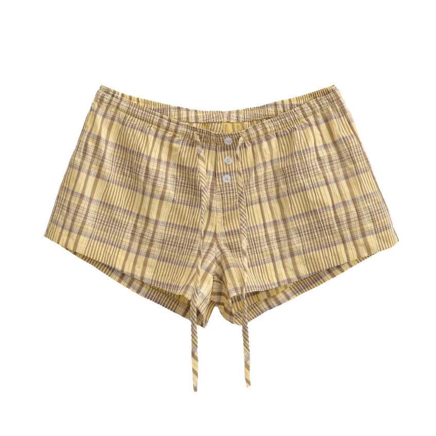 Women's Yellow Plaid Halter Vest & Elastic Waist Shorts Set - Summer 2026