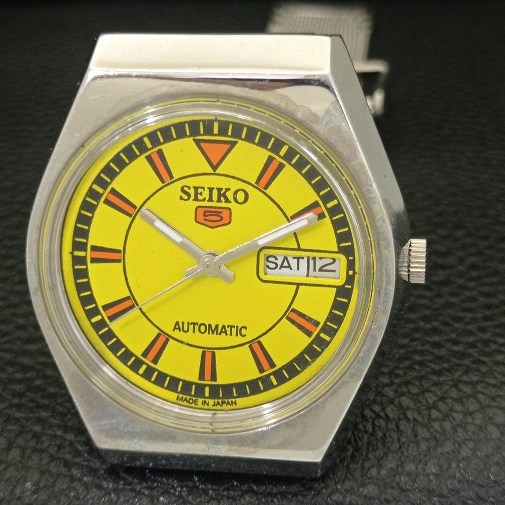 JAPAN 6309A VINTAGE SEIKO 5 AUTOMATIC MENS YELLOW COLOR DIAL WATCH a702721-1 R210-a702721