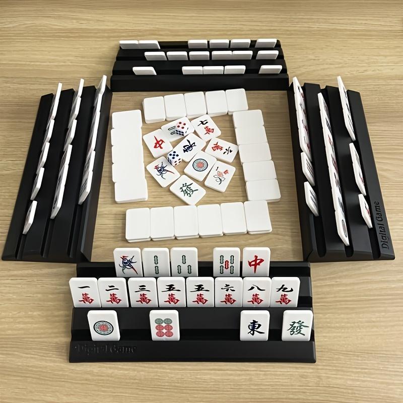 Travel Mahjong Tile Set Portable 144 PCS Mini Mahjong Game Tiles 4 Mahjong Racks Canvas Storage Bag Dices On-The-Go Game