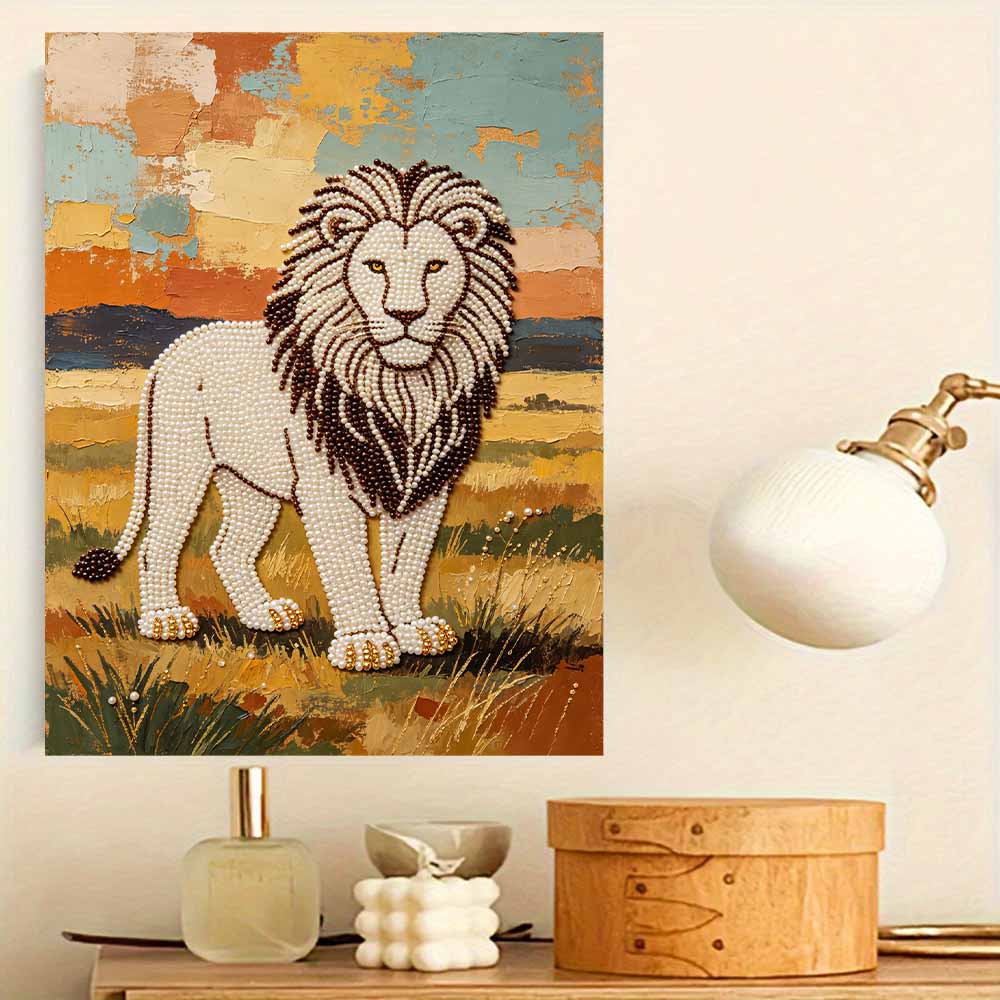 DIY Perlenkunst Malerei Majestätischer Löwe Handgemachtes Handwerk Moderne Wanddekoration Freizeit Entspannungsaktivität Nettes Geschenk für Anfänger Kunstschaffende Zuhause