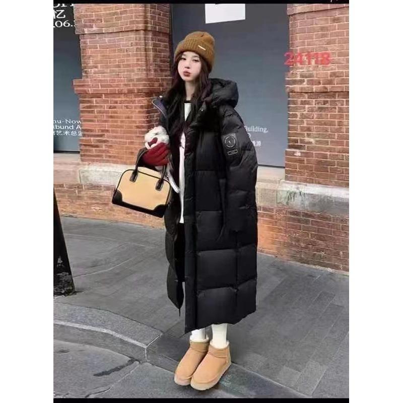 Black Glossy Hooded Down Cotton Clothes Women's Long Winter New High-end Thickened Fashion Bread