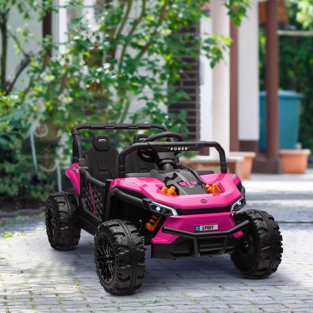 12V Battery Powered Ride on Truck w/ Remote, Four Suspension Wheels, Horn, Lights, Music, USB, for Ages 3-5 Years, Pink