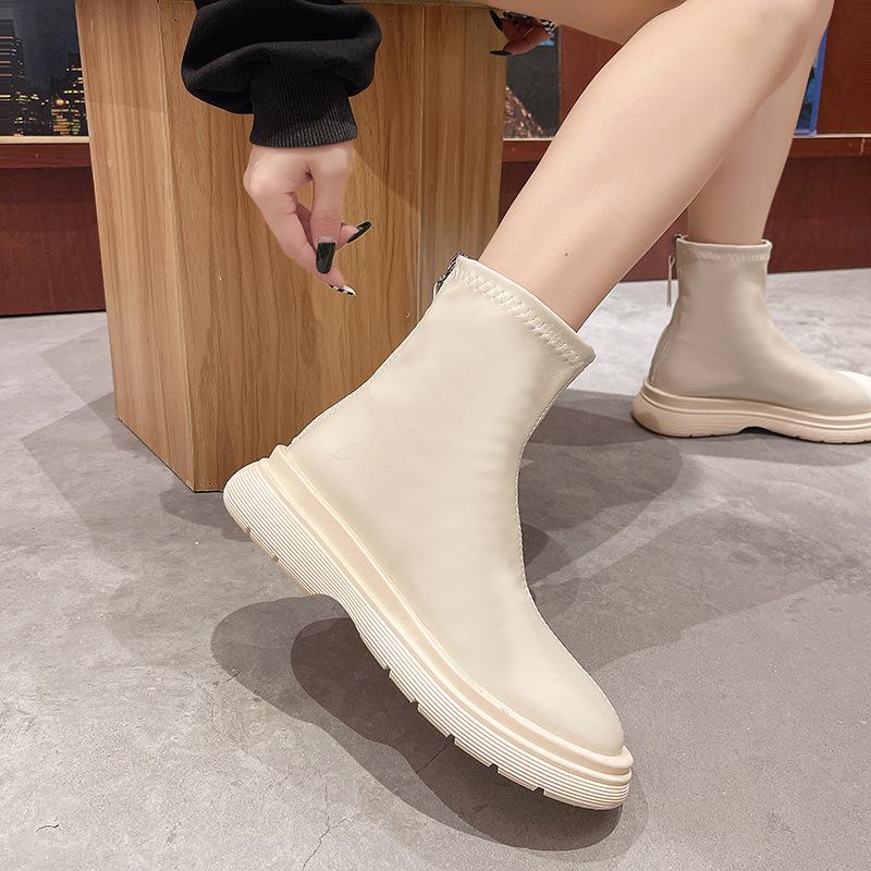 2025 Autumn New Platform Boots Women's Martin Boots White Single Boots Skinny Boots Women's Chelsea Boots Women's Short Boots