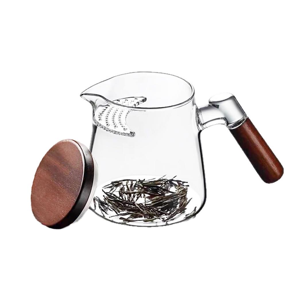 MiniMood Heat-Resistant Glass Teapot with Wooden Handle and Integrated Filter, Transparent (700ml)
