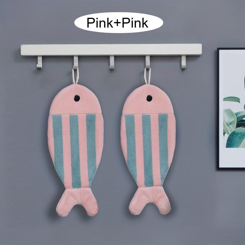2pcs Cute Fish-Shaped Hand Towels - Soft & Absorbent Coral Fleece, Hanging Design with Striped Patterns, Perfect for Bathroom