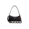 Coach Teri 24 Checkered Print Logo Zip Closure Pebble Leather Crossbody Shoulder Bag Medium Women bags Black White CR103-SVA16