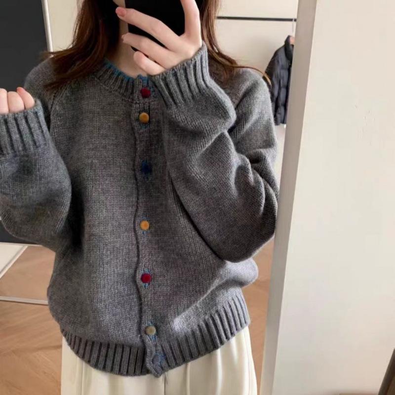 Farbblock-Strickjacke im koreanischen Stil für Damen - Herbst/Winter Kollektion 2025, Lockerer Schnitt & Weicher Stoff