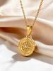Vegvísir Zircon Octagram Round Pendant for Women Men Stainless Steel Chain Necklaces Couple'S Protective Charm Jewelry