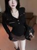 Women's High-Neck Slim-Fit T-Shirt: Spicy Style, Long-Sleeve, Waist-Cinching, Perfect for Autumn and Winter.