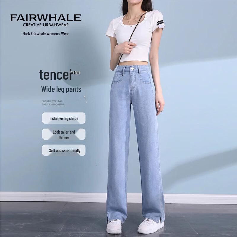

Mark Fairwhale Women s Tencel High-Waist Wide-Leg Straight Jeans 27