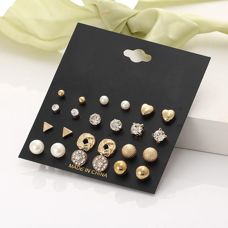 Classic 12Pairs Cubic Zirconia Stud Earrings Set For Women Silver Color Round Heart Crystal Rhinestone Earrings Brinco Jewelry