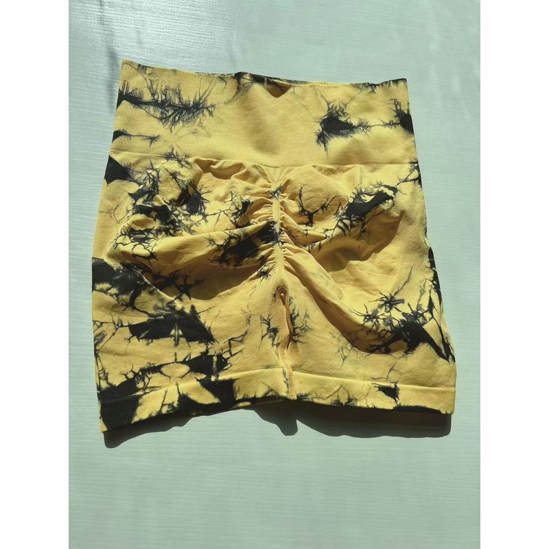 

Summer New Arrival Fashion Tie-Dye Peach Yoga Shorts Women s High Waist Hip Raise Skinny Sports Running Three-Point Fitness Pants Yellow S
