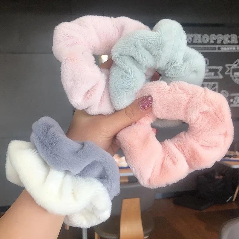 Winter Warm Soft Elastic Hair Band Scrunchies for Women Girls Cute Plush Multicolor Rubber Band Loop Braiding Accessories