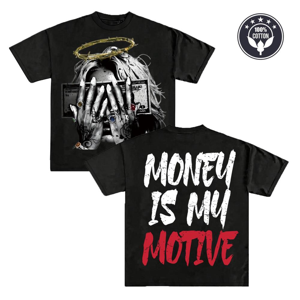 

Angel Halo Money Motive Print T-shirt Men Gothic Streetwear Hip Hop Oversized Cotton Tee Men Summer Casual Short Sleeve Tops S