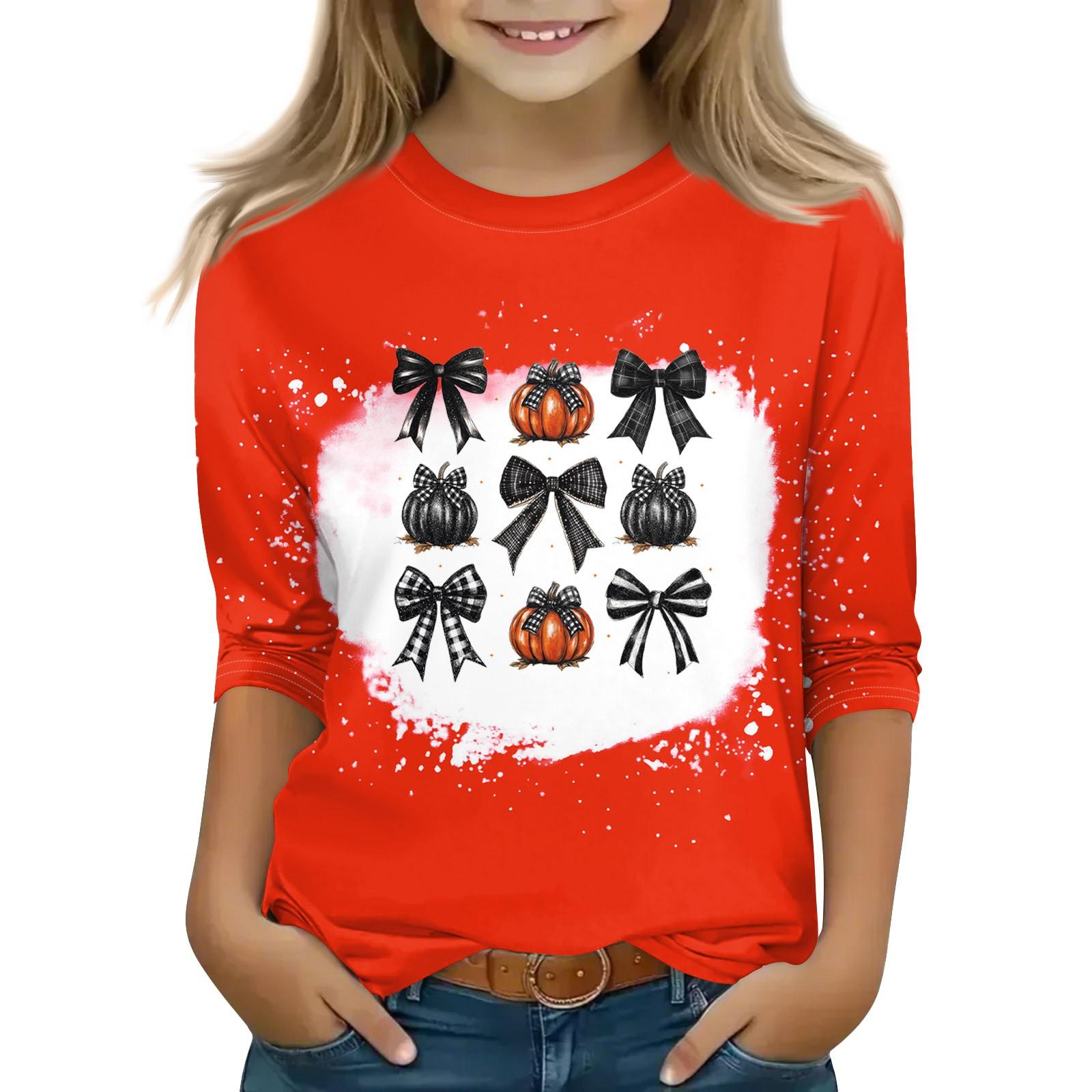 

Топы с принтом для девочек 5-16 лет с круглым вырезом и рукавами 3/4 Футболки Модные топы Наряды Футболки 110