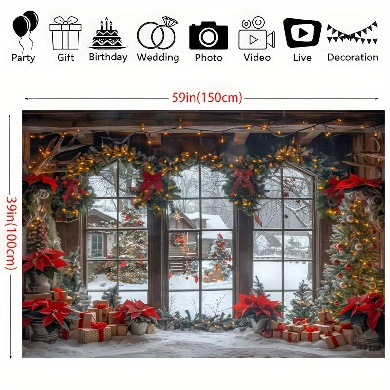 One piece of Christmas polyester background fabric with Christmas tree elements suitable for living room and outdoor decoration
