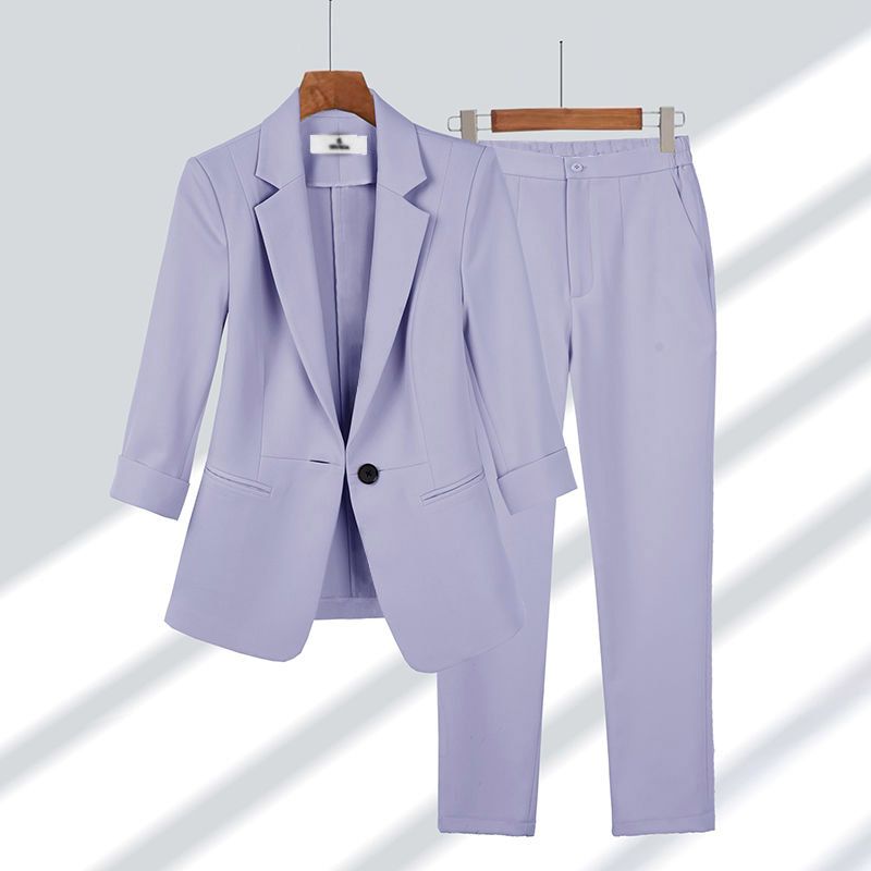Summer Thin Jacket Blazer Casual Wide Leg Pants Two Piece Elegant Women's Pants Set Office Outfits Business Clothing