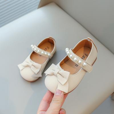 Leren schoenen voor kleine meisjes Zoete peuters Meisje Feestjurk Flats Parelmoer Kralen met Strik Kinderen Mary Janes PU Leer Zacht Schattig