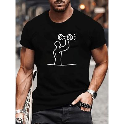 Europäische Größen Einfache Linie Hantelaufdruck, Herrenbekleidung, Lässiger Stil, Sehr vielseitiges Herren-T-Shirt, Lässiges kurzärmeliges T-Shirt