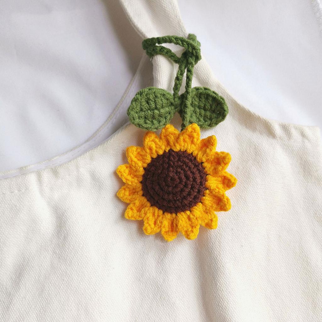 Multipurpose Handmade Crochet Sunflower Car Rearview Mirror Decoration Charm Ornaments Handbag Decor Pendant