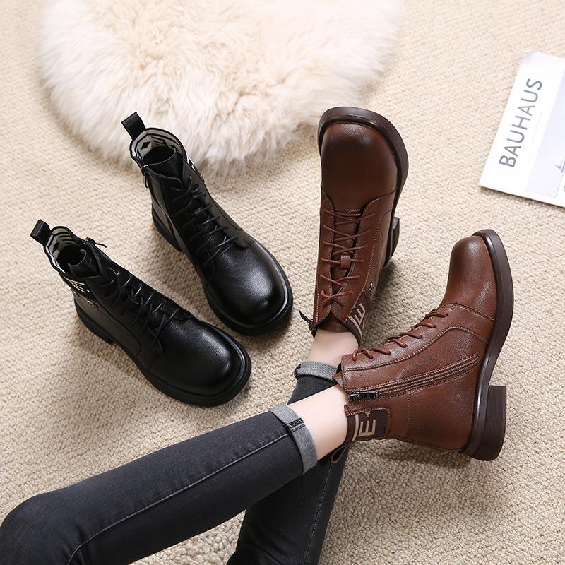 Winter women's leather boots cotton shoes high-top Martin boots fashion trend velvet tall thick-soled warm snow boots