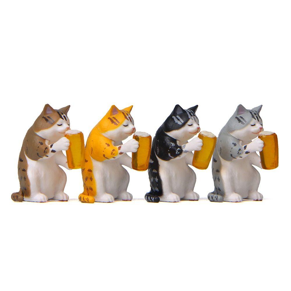 Cartoon Beer Cat Figures Mini Cat Statue Toy Funny Cat Center Console Ornaments  Home Decor